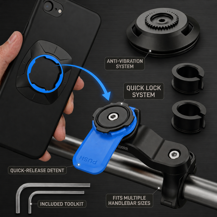 Ride Lock Pro - Smartphone Mount | Universal Fit + Anti Vibration Dampener