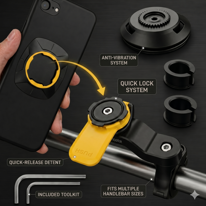 Ride Lock Pro - Smartphone Mount | Universal Fit + Anti Vibration Dampener