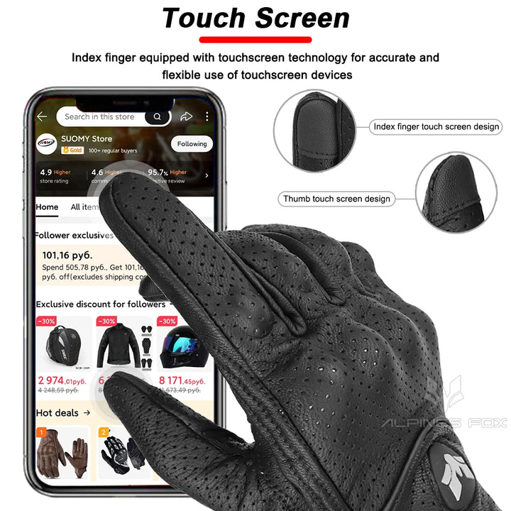 Vintage Leather Touchscreen Motorcycle Gloves