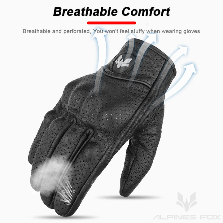 Vintage Leather Touchscreen Motorcycle Gloves