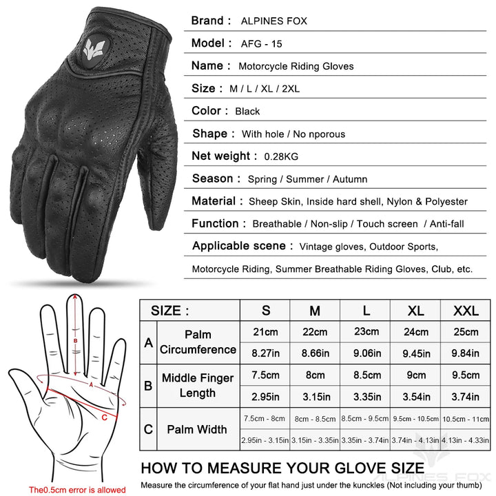 Vintage Leather Touchscreen Motorcycle Gloves